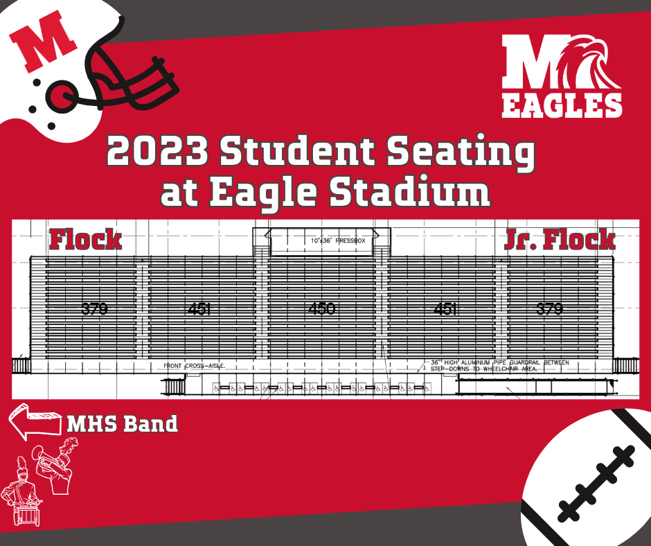 Flock will sit in the left section of Eagle Stadium, Jr. Flock will sit in the right section of Eagle stadium, and the Band will perform from the track.